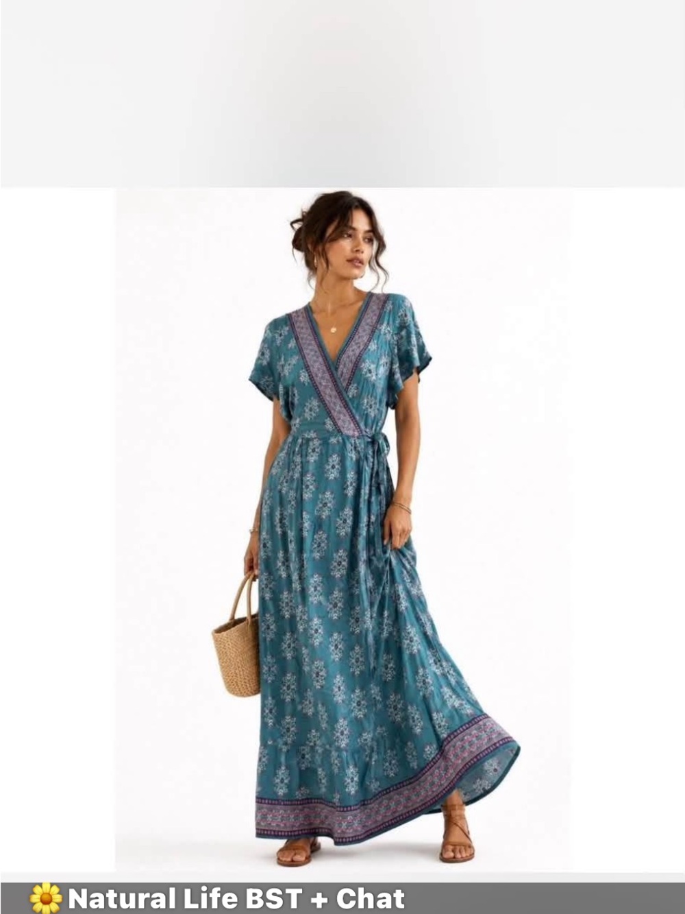 Natural Life Floral Wrap Maxi Dress with Border Trim